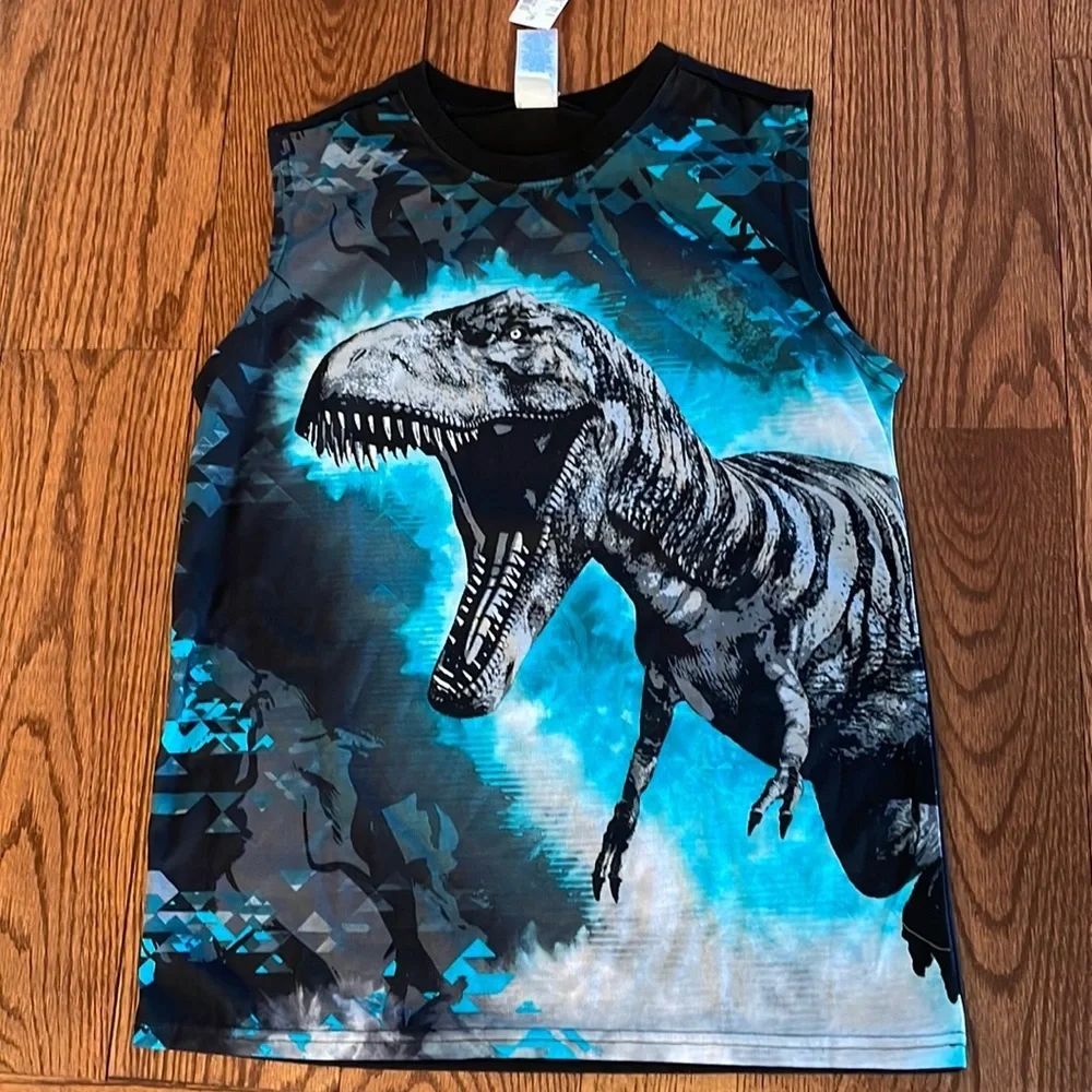 NWT boys dinosaur print 2 piece short set sleeveless top size L 10/12 - Picture 2 of 11